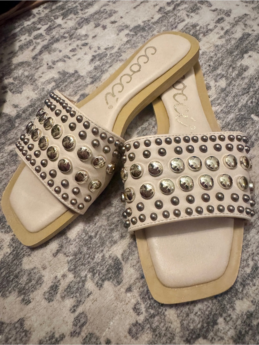 CCOCCI Beige Slide Sandals with Metallic Studs